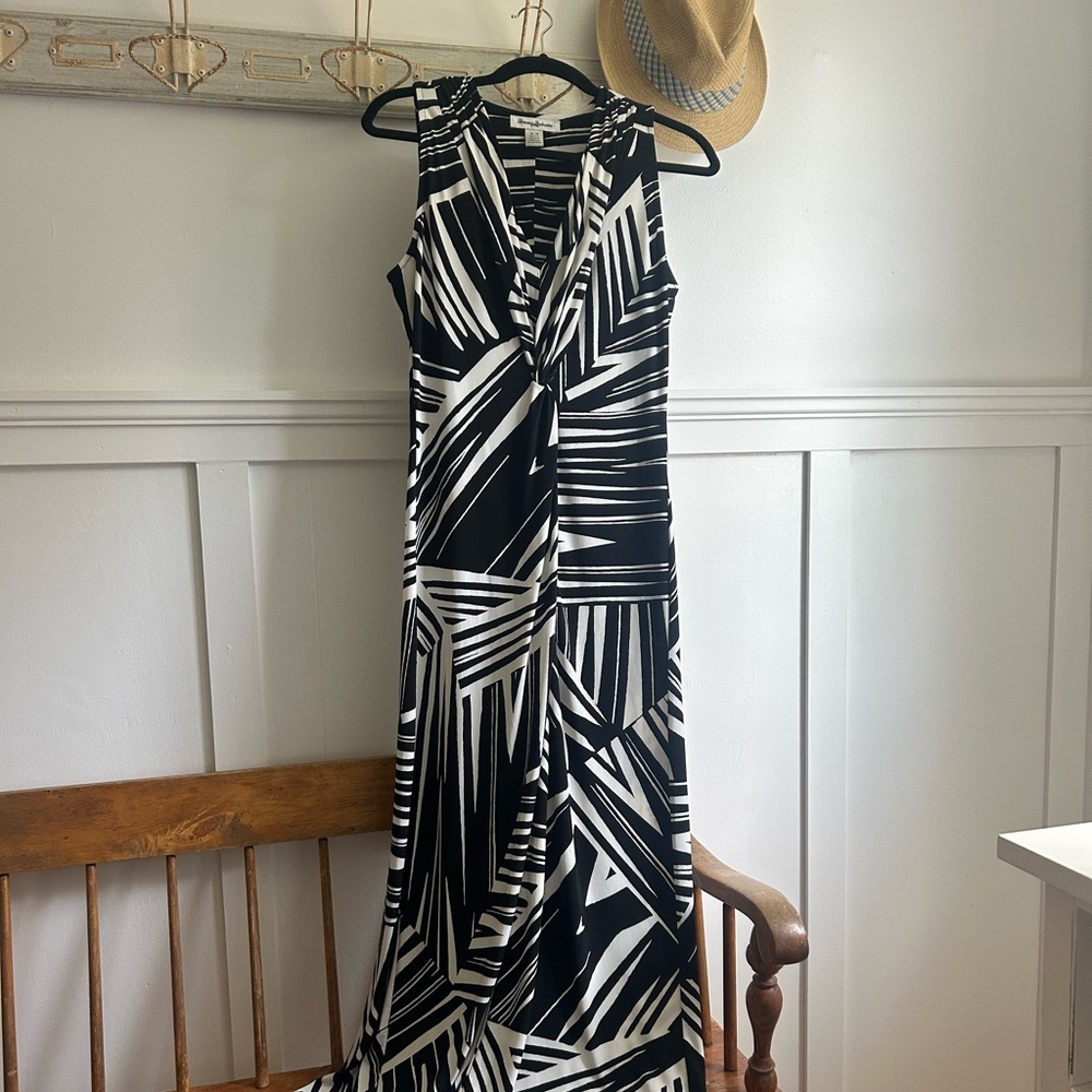 Tommy Bahama Black and White Halter Sheath Maxi Dress